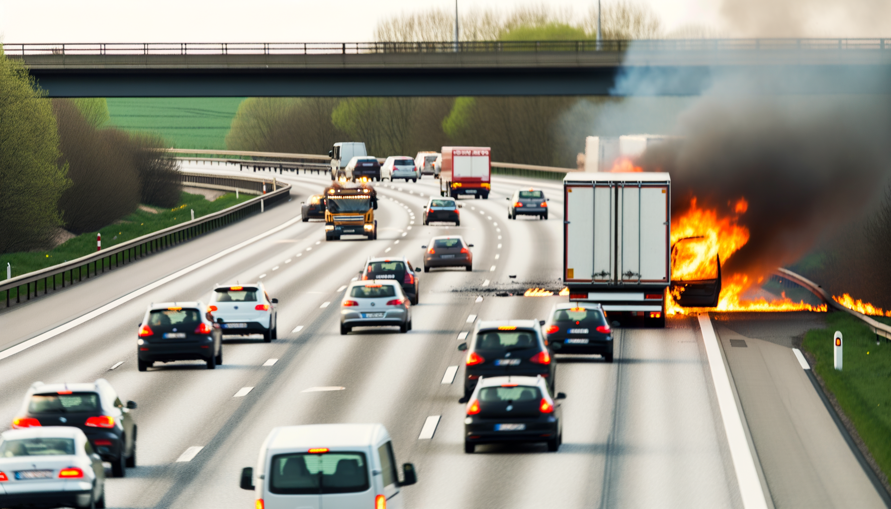 Lastbilbrænd på Holbækmotorvejen skaber massiv kødannelse