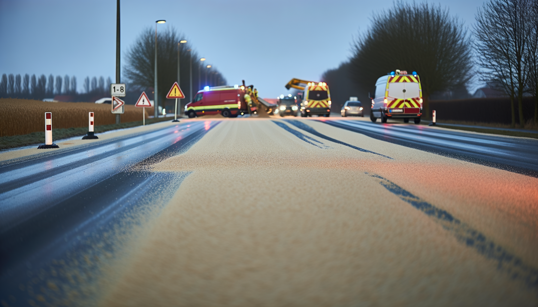 Stor kornspild på vejen nær Slagelse skaber trafikale udfordringer