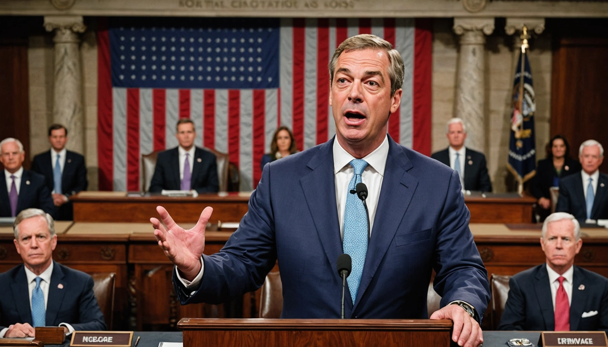 Nigel Farage sammenligner Storbritannien med Nordkorea i USA