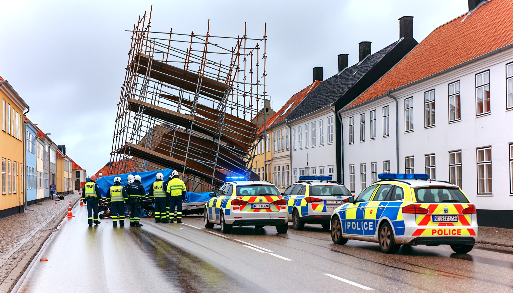 Stillads vælter i Søborg: vej spærret på grund af blæst