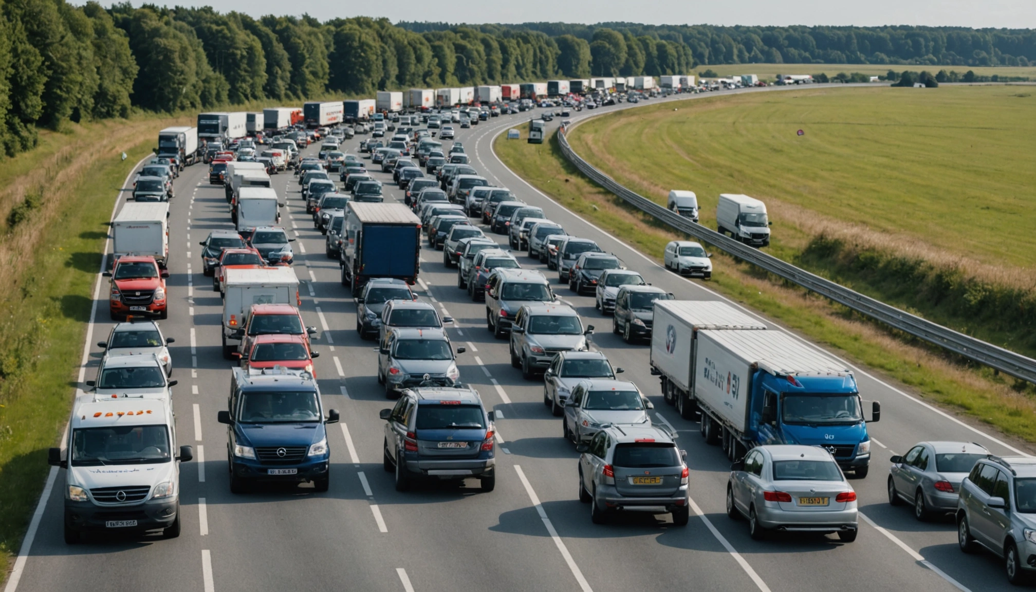 Voksende kø på E45 syd for Aarhus efter lastbilhavari