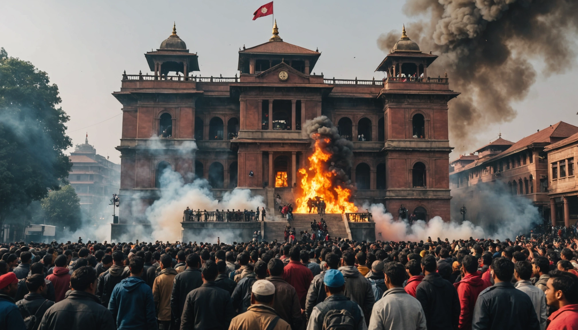 Parlamentet i brand og voldelige protester i Nepal