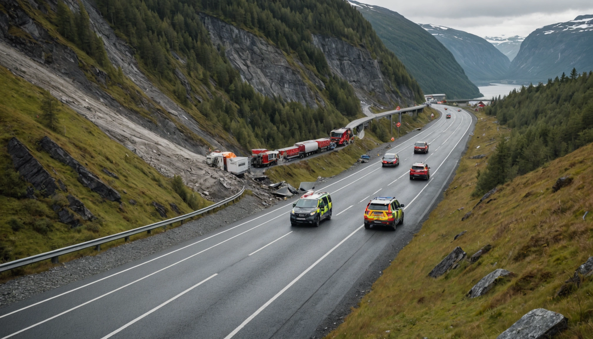 Stort jordskred i Norge rammer motorvej og jernbane