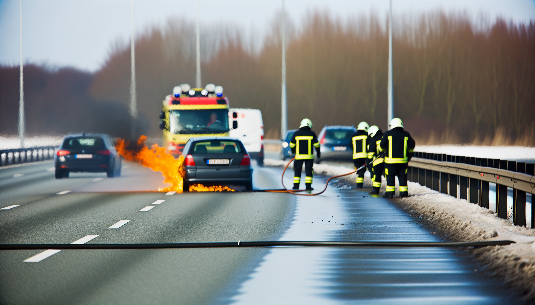 Bil brød i brand på vestmotorvejen mod københavn