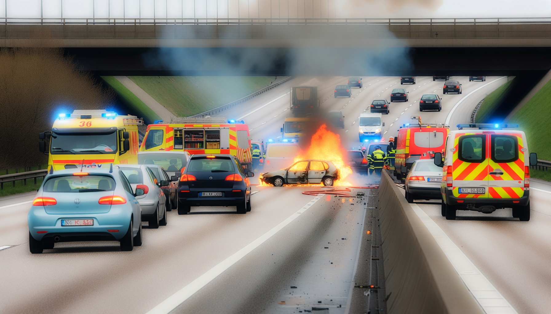 Bil brænder på motorring 4 skaber kø tirsdag eftermiddag