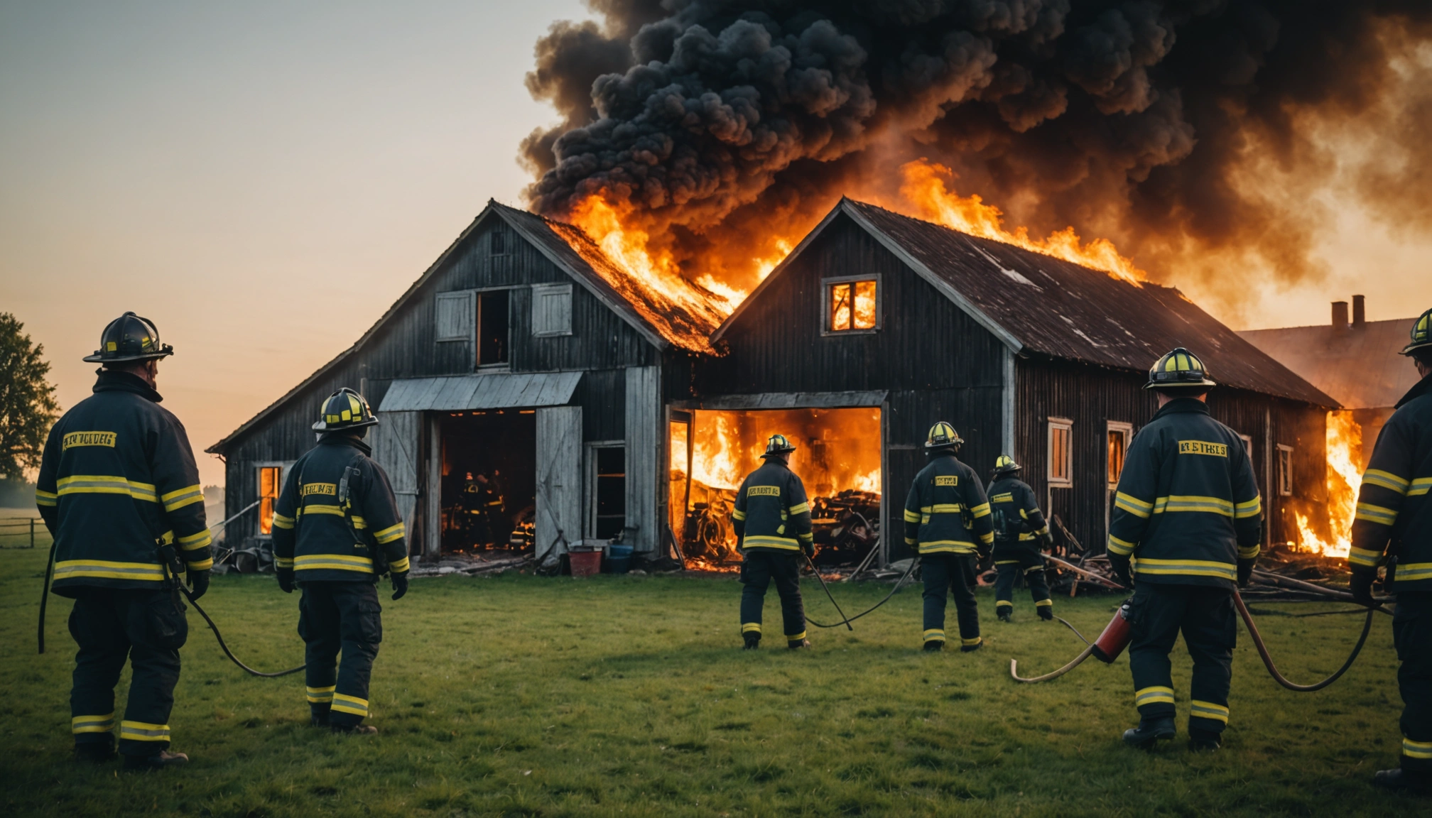 Voldsom gårdbrand i Rødding: stuehus ved at styrte sammen